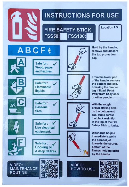 Fire Control Point Sticker FSS50 (Standard) – 50 Second Fire Safety Stick